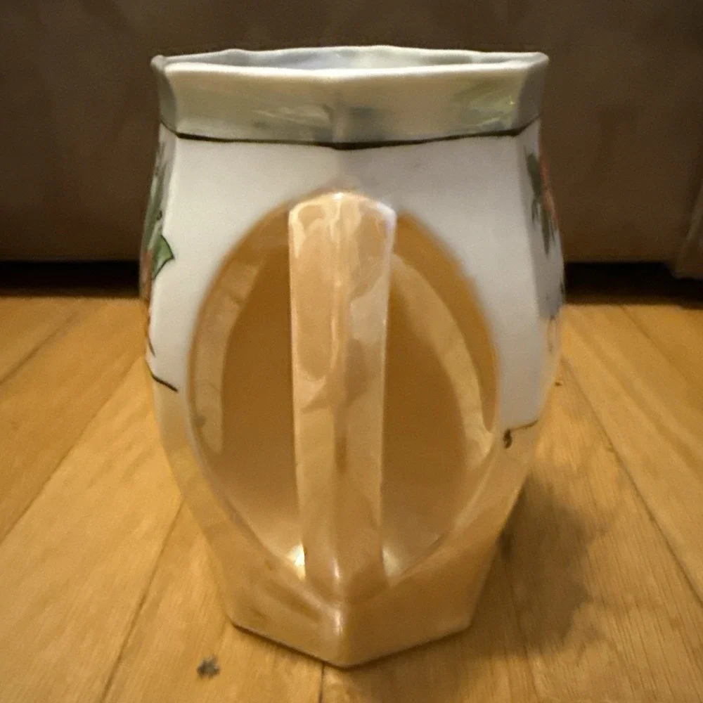 Vintage Made in Japan Lusterware Pitcher Floral Landscape Octagonal Porcelain